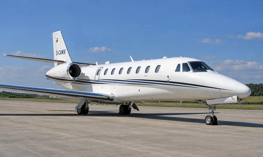 A Cessna Citation Sovereign super midsize jet on the ramp